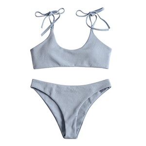 Zaful light blue ribbed tie bikini set NWT